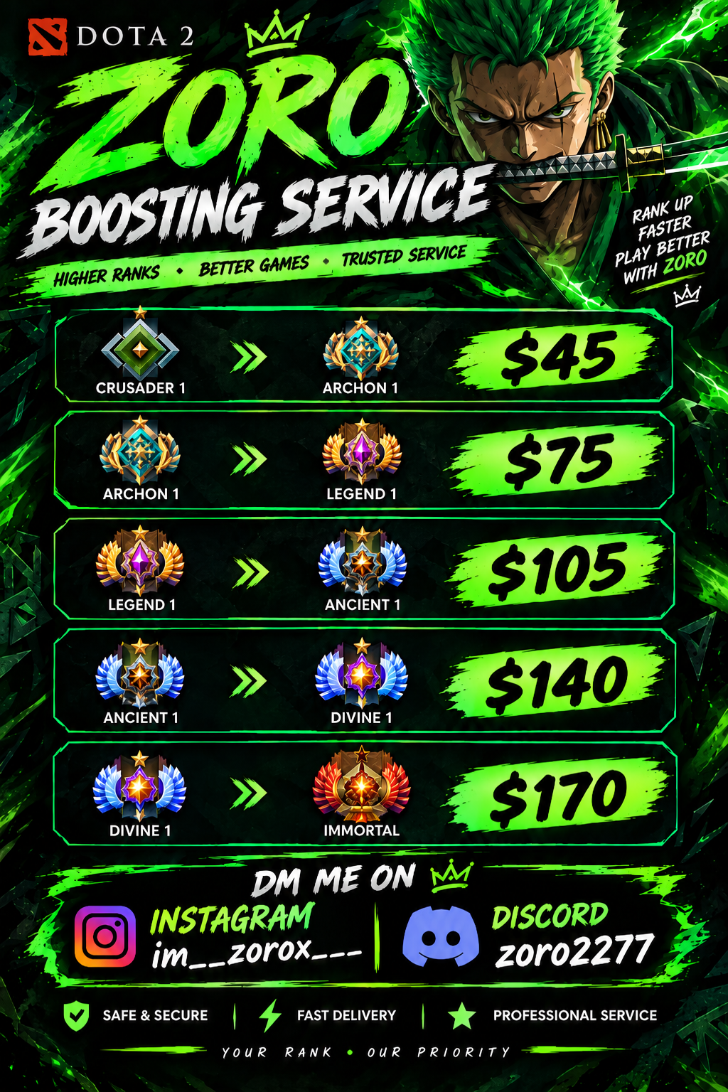 Zoro Dota 2 Boosting Service poster